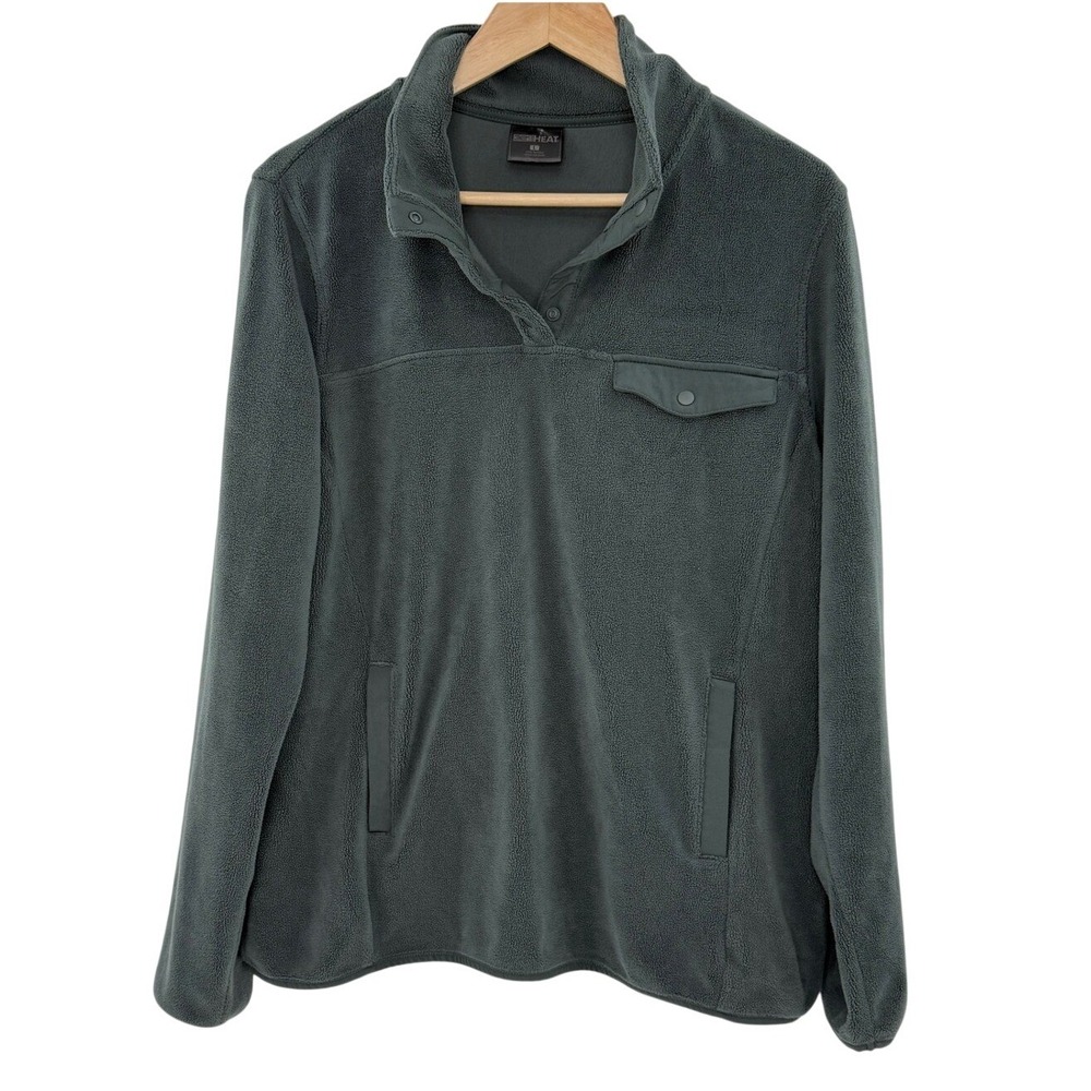 32 Degrees Heat Mens Fleece‎ Snap Mock Neck Pullover Jacket Green Large RN165550